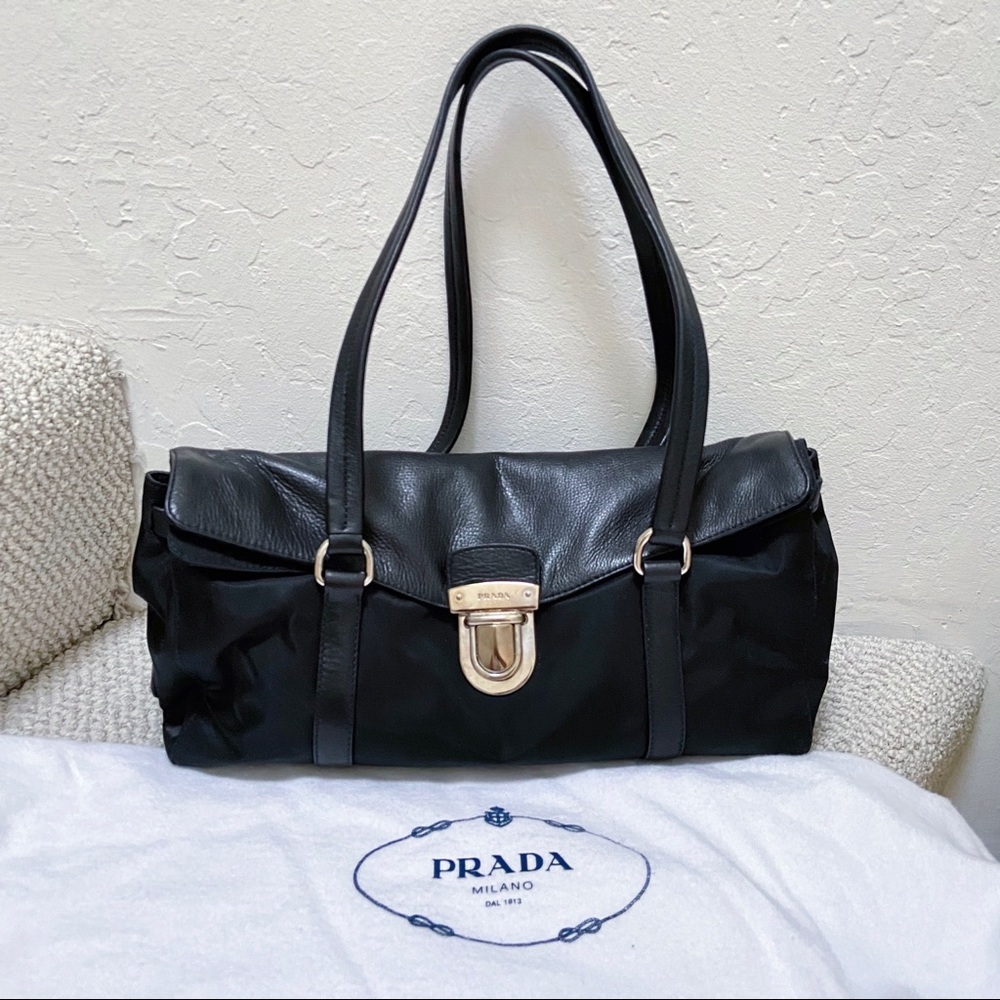 Prada Tessuto+Vitello Top Handle Shoulder Bag